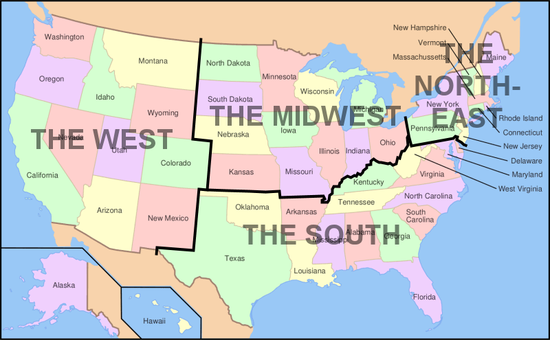 united states map showing regions